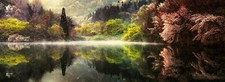 Landscape nature spring lake morning forest mist trees Custom Gaming Mat Desk picture
