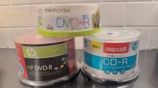 HP DVD-R 50 PK/Memorex DVD+R 20PK /Maxell CD-R 50 PK - Brand-New Sealed picture