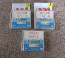 New Maxell Camcorder DVD-R  3- 3 pack(9 total) 30 min 1.4 GB DVDs NOS picture