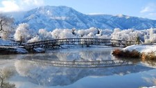 Landscape reflection bridge nature mountains river Custom Gaming Mat Desk picture