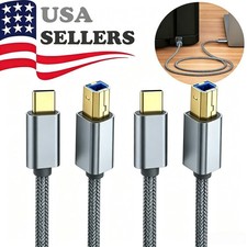 2Pcs USB-C to USB-B 2.0 Cable For Nylon Epson HP Canon Brother Printer Scanner picture