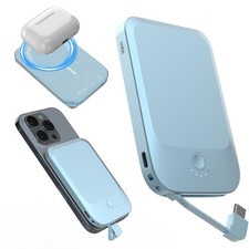 NOBIS Slim Magnetic Power Bank 22.5W 5000mAh with Built-in Cable Blue picture