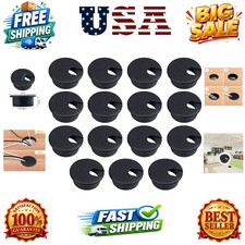 15 Pack 1.5 Inch Desk Cable Hole Cover Grommet - Plastic Wire Cord, Black picture