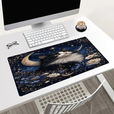 Celestial Cat Moon Mouse Pad 24x14in Large Desk Mat Gothic Floral Decor picture
