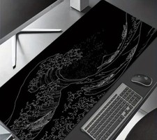 Black And White Japanese Sea Waves Mousepad - 27.5 x 15.7 inches picture