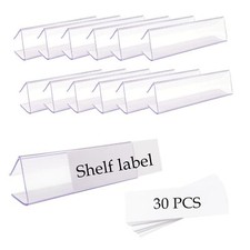 30 Pack Clear Plastic Shelf Label Holder with Insert Paper Labels for Wood Shelf picture