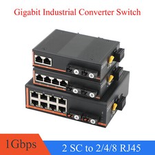 1000M Industrial Media Converter Single Mode 2 Fiber to 2/4/8 RJ45 UPC/APC SC picture