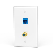 UL Listed Coax and Ethernet Wall Plate CAT6, Blue 1-Pack picture