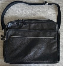 Lucaldo Men’s Laptop/Briefcase Messenger Bag Black Leather Multi Pockets Italian picture
