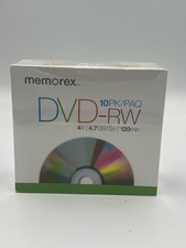 Memorex Rewritable DVD-RW 4X 4.7GB /Go 10 PK/PAQ 120 Min Brand New Sealed picture