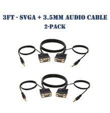3FT SVGA Video Cable + 3.5mm Audio Jack M/M - PC Display Monitor Cord - 2-Pack picture