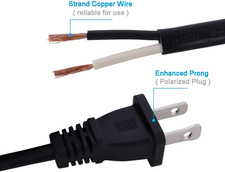 AC Power Pigtail 2 Prong 18AWG, Replacement Cable 120V Wall Plug, 3ft Polariz... picture
