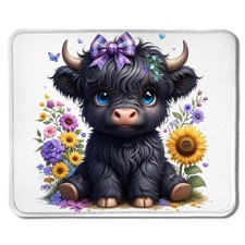 Sunflower Black Highland Cow Mouse Pad, Coquette 9.5x7.9 inches, Color 01  picture