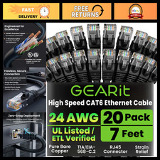 20-Pack 7ft Cat 6 Ethernet Patch Cables - High-Speed Network Cable, Black picture