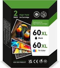 2 Pack 60XL Ink Cartridge Combo for HP DeskJet F4480 F4440 D2660 F4275 F4280 Let picture