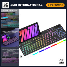 RGB Backlit Wireless Keyboard with Phone Holder for Mac/PC - Black, Gaming & Off picture