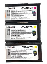 Lot of 3 Genuine LEXMARK C544X1MG C544X1YG Magenta Yellow Toner Cartridges OEM picture