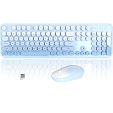 1 Set 2.4GHz Wireless Keyboard Mouse Combo Retro Round Keycaps Blue Gradient picture