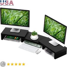 Ergonomic Adjustable Triple Monitor Stand W/ Storage Home Office Organization US picture