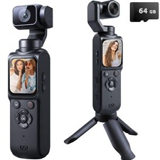 YONDENE 4K Vlogging Camera with 64GB, 330° Rotating Lens, Pocket WiFi Gray picture
