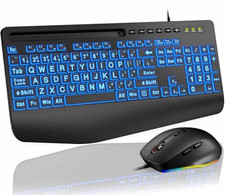 SABLUTE Wired Large Print Backlit Keyboard and Mouse Combo with Palm Rest picture