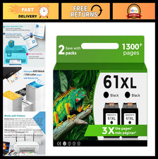 High-Yield Black Ink Cartridge 61XL Replacement 2-Pack for HP Printers 3510 4500 picture