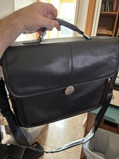Dell Black Leather 18” Laptop Shoulder Messenger Bag w/ Partitions picture