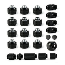 G1/4 14mm Hard Tube Compression Fitting Bundle 24PCS Black PC Water Cooling picture