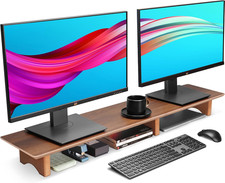 43 Inch Black Walnut Finish Dual Monitor Stand for Desk, Cork Legs picture