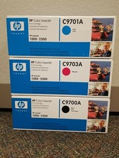 3-Sealed HP LaserJet (1) C9700A (Black), (1) C9703A (Magenta), (1) C9701A (Cyan) picture