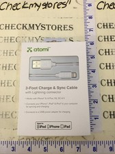 New 1 Atomi Lightning Cable for iPhone iPod iPad Apple Devices white 3-Foot Wht picture