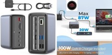 Estación de acoplamiento USB C para dos monitores 4K/tres pantallas, cargador. picture