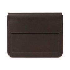 Brown Genuine Leather Tablet Sleeve Case for iPad Magnetic Flap Suede Lining picture
