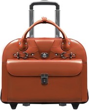 McKlein Roseville Leather Laptop Briefcase Blue Interior Wheels/Handle Included picture