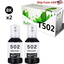 2-Pack T-502 502 Ink Bottle for ET-3760 EcoTank Printer (2x BlacK) picture