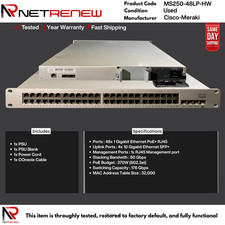 Unclaimed Cisco Meraki MS250-48LP-HW  Switch / 48 Port  PoE+ 4x 10GB SFP+ picture