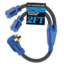 RV Y Adapter Power Cord 2FT - NEMA 14 14-50P to 5-15R & 5-15R picture