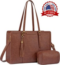 Bolso tote para laptop de mujer, maletín de cuero con clutch para portátil 17.3 picture