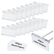 80 Pcs Clear Plastic Bin Labels Clips with 100 Pcs Label Papers , Basket Bin ... picture