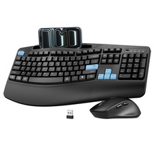 Wireless Keyboard and Mouse Combo, 2.4G Full Size Wave Keys Ergonomic Keyboar... picture