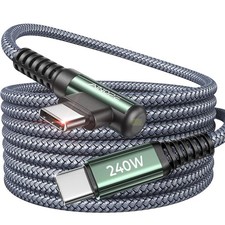 AINOPE 240W USB C to C Cable [10FT] Right Angle C C 10FT, Grey  picture
