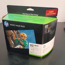 HP 02 Ink Cartridges Black Yellow Cyan Magenta Lt Cyan Lt Mag+150 4x6 Paper NOS picture