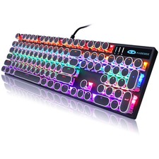 Typewriter Style Mechanical Gaming Keyboard, Black Retro Punk Gaming Keyboard... picture