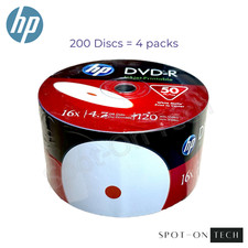 200 HP DVD DVD-R White Inkjet Printable 16X 4.7GB Blank Media Disc SAME DAY SHIP picture