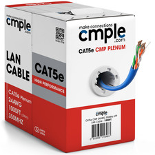 CMP Cat5e Ethernet Cable 1000ft Plenum Solid 24AWG UTP In-Wall LAN Blue picture