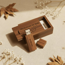 Personalised Square Wooden USB 3.0 Flash Drive & Box Engraved Wedding Photo Gift picture