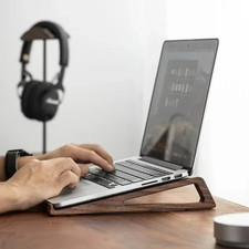 Bamboo Vertical Laptop Stand for Desk Premium Wooden Holder for MacBook Dell HP picture