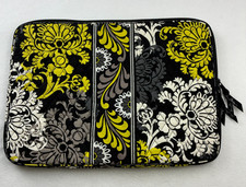 Vera Bradley Black Gray Yellow Baroque Quilted Printed Laptop Bag Zippers 17x12 picture