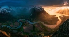Landscape sunset norway field road mountains clouds sun Custom Gaming Mat Desk picture