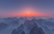 Landscape mist nature sunset mountains stars horizon Custom Gaming Mat Desk picture